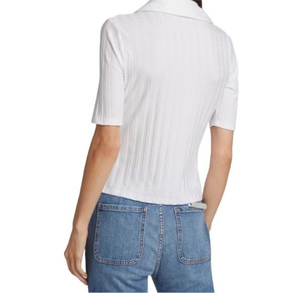 Jonathan Simkhai Terri Compact Ribbed Polo Shirt Size M - Picture 2 of 7